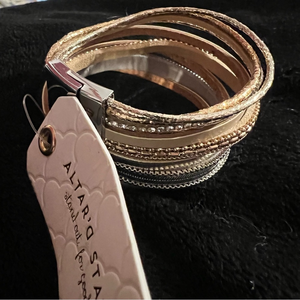 NWT altar’d state Leather Layer Cuff Bracelet Mixed Media Magnetic Close Bangle - Picture 2 of 5